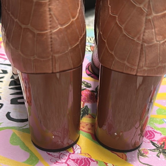 Tan Croc-Embossed Ankle Boots - Picture 6 of 7